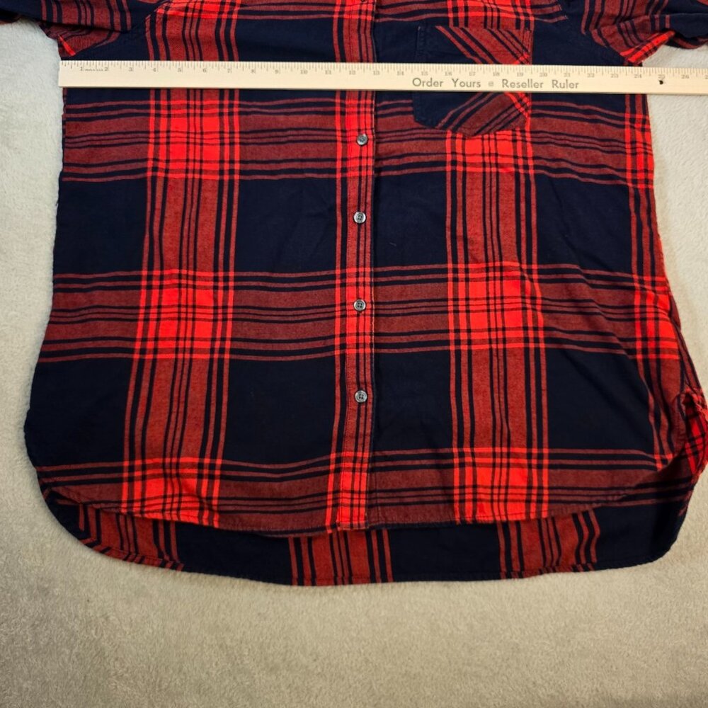 Old Navy Flannel Shirt Women Extra Large Tall Red Blue Plaid Button Up Tartan - Picture 5 of 11